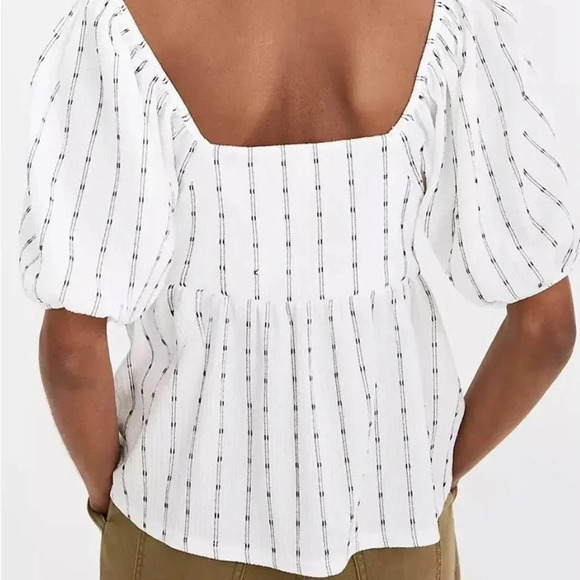 Madewell Puff-Sleeve Empire Top white and black Size  Medium - Picture 4 of 14